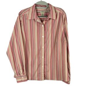 L.L. Bean Pink and Cream Striped Long Sleeve Oversized Shirt Size Large
